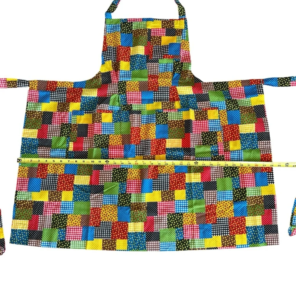 Vintage Handmade Apron Gingham Ditsy Floral Polka Dot Patchwork MCM Retro